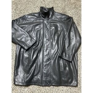 LNR Black Genuine Leather Jacket w/ High-Neck Design Oversized Large Zip